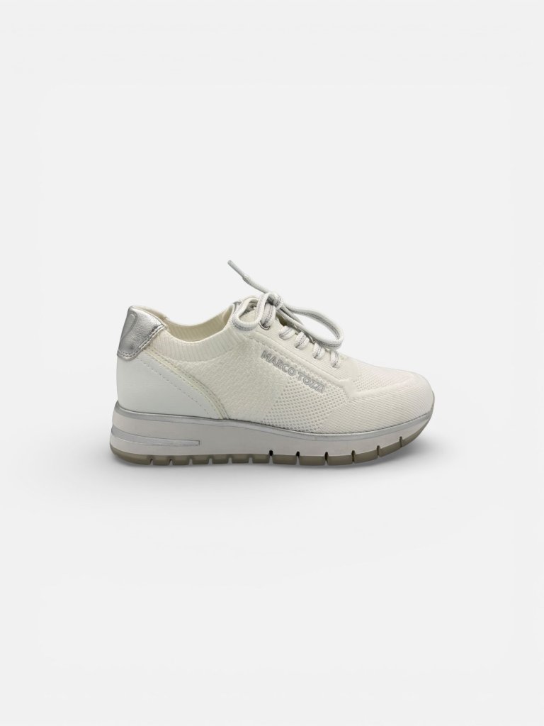 Pantofi Sport Marco Tozzi din Textil Elasticizat cu Detalii Argintii - Alb